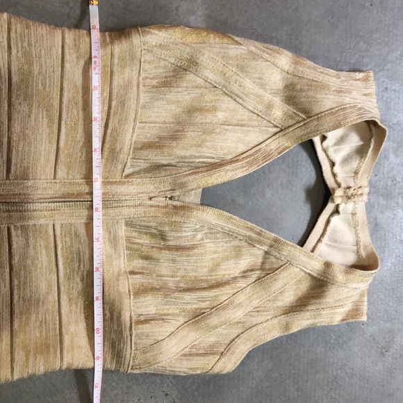 Gold/Cream Tight Cocktail Dress - Picture 3 of 7